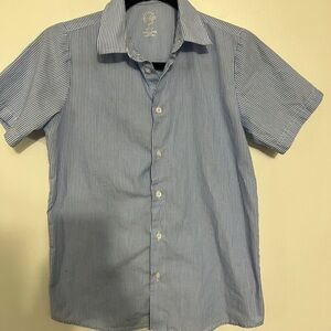 Boys Button Up Shirt‎ L 12 Husky Short Sleeve Wonder Nation Blue/white